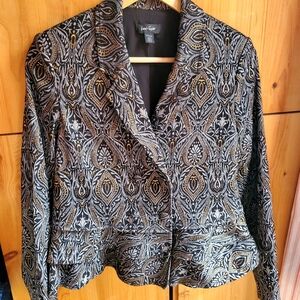 Lord & Taylor Women's Grey, Black & Gold Peplum Blazer size 4